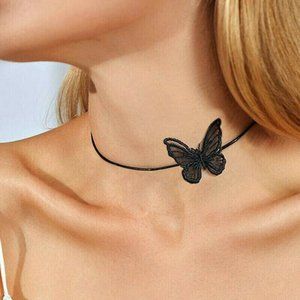LAST ONE!! Dainty Black Butterfly Lace Necklace